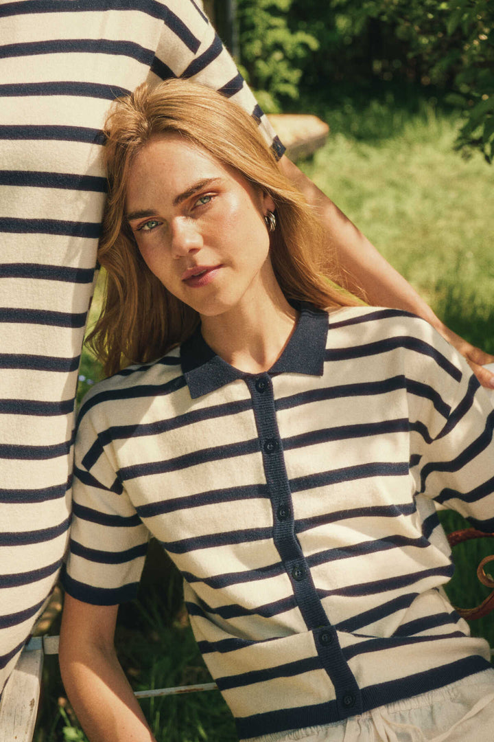 Saint Tropez 30514160 likam stripped polo cardigan Winter White