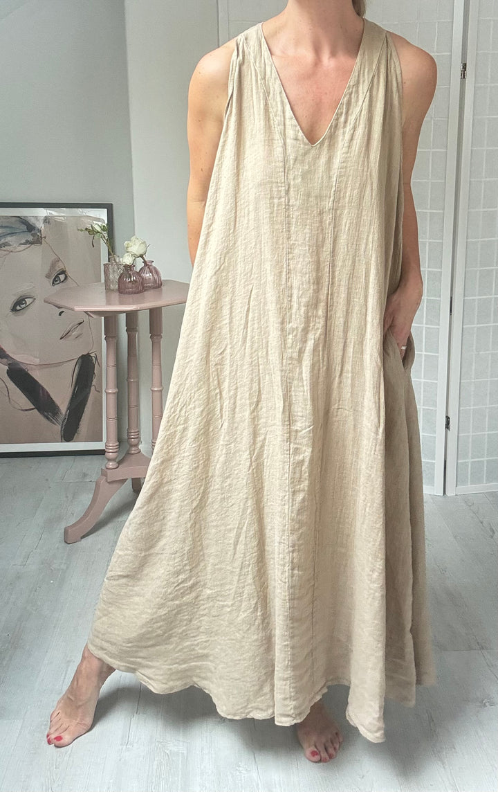Studio Clothing Linen V Neck Racer Back Maxi Dress