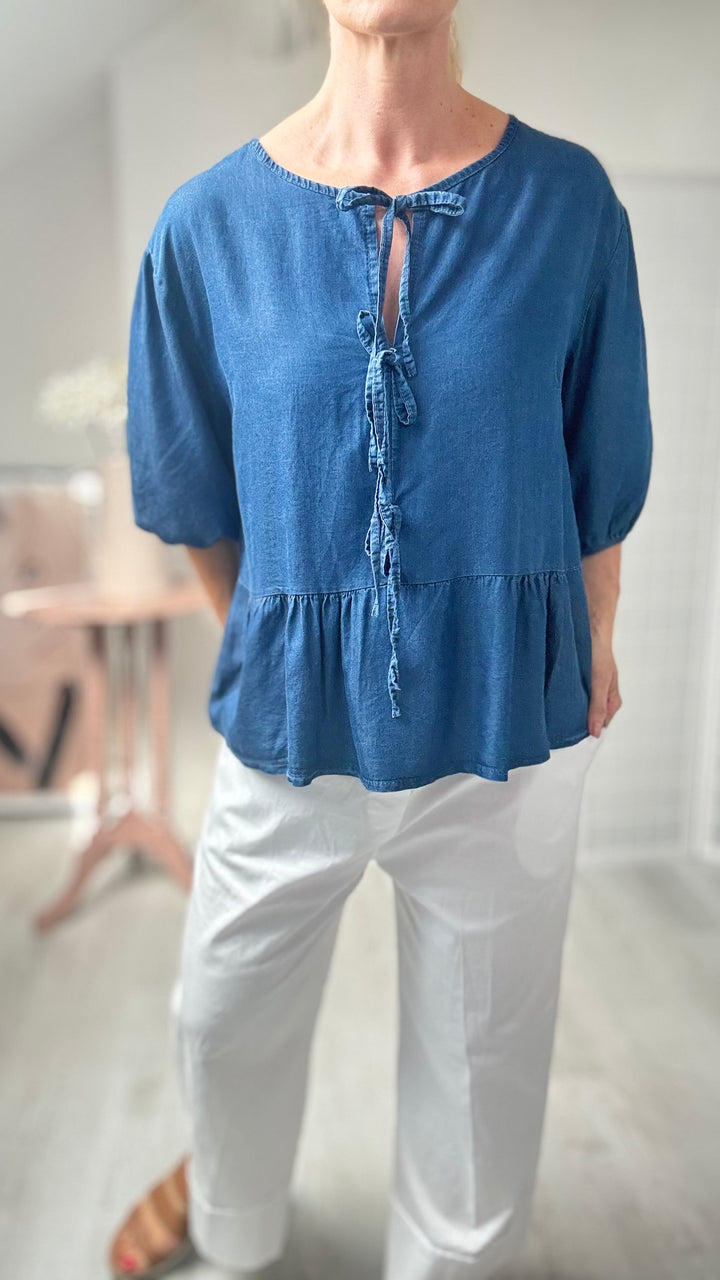 Studio Clothing Tie Front Denim Top