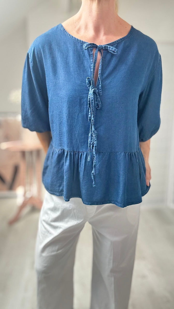 Studio Clothing Tie Front Denim Top