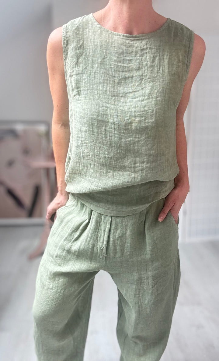 Studio Clothing Linen Button Back Top