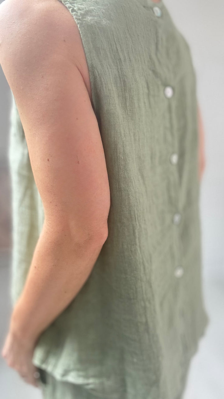 Studio Clothing Linen Button Back Top