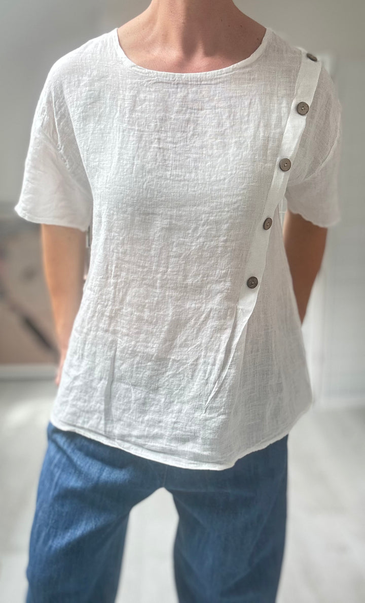 Studio Clothing Linen Button Detail Top